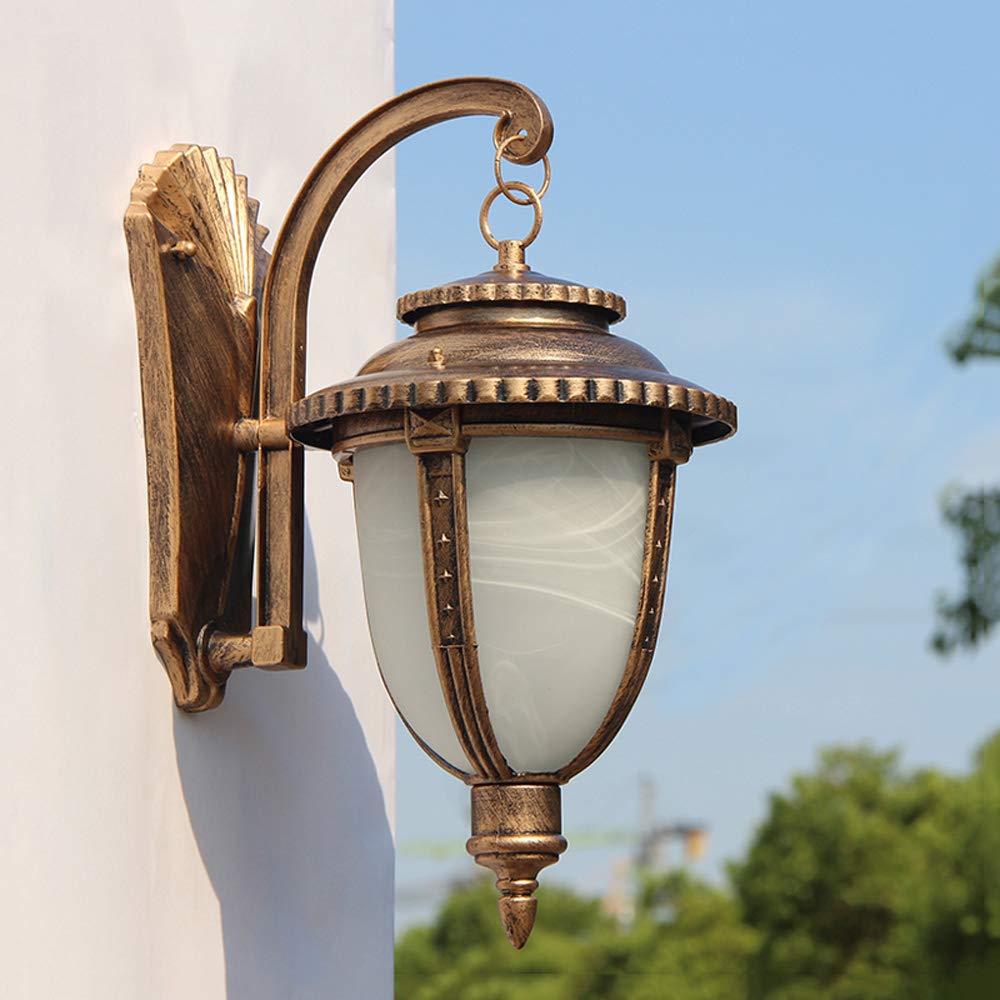 HPTHLY Wall Mounted Light Traditional Outdoor Wall Light Weathered Charcoal American Country E27 Water Droplets Wall Lamp Exterior Wall Lantern Reading Light(Brass-38Cm)