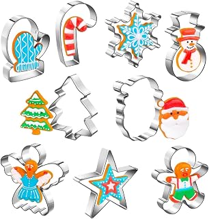 Wmtidene 9-Piece Christmas Cookie Cutters Set - Stainless Steel Holiday Shapes Snowflake Gingerbread Snowman Tree Angel More