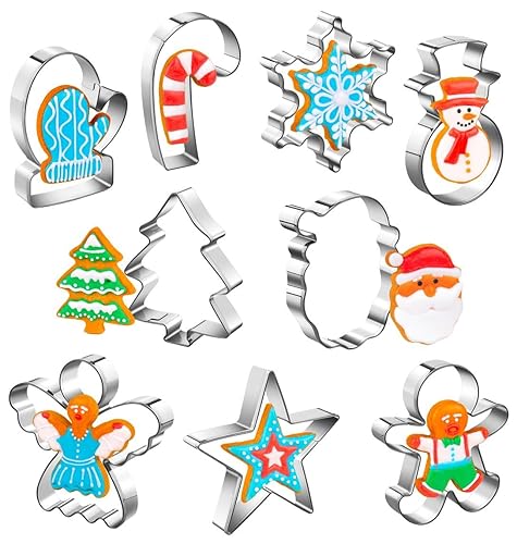 Christmas Cookie Cutters Set of 9 Pieces, Wmtidene Cookie Cutters Shapes for Winter Holiday, Metal includes Christmas Tree,Snowflake,Gingerbread Men,Angel,Star,Mitten,Candy Cane,Snowman