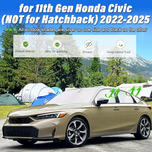 Image of KMF 8pcs Thicken Sun Shades for Honda Civic Sedan 2022-2025(Not Hatchback) Accessories,Full Car Window Covers Sunshade for Windshield Side Rear, UV Block and Blackout Privacy for Camping