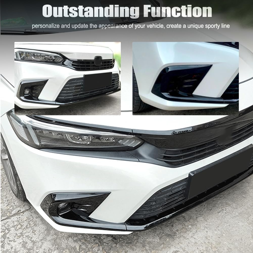 Front Fog Light Cover Trim Compatible with 2024 2023 2022 Honda Civic 11th Gen Foglight Lamp Bumper Frame Trim Car Accessories 2PC/Set Gloss Black