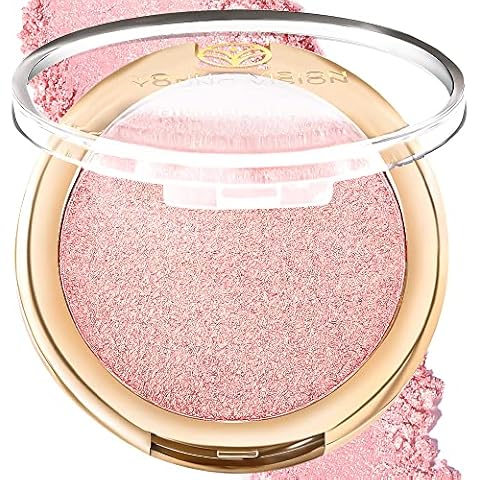 YOUNG VISION Baked Highlighter Powder Palette, Sheer Pearl Shimmer Shades for Face Highlighter Makeup, Rose/Pink Blush Powder, Highly Pigmented Iluminadores de Maquillaje, 0.19 Oz(Pack of 1) Cover