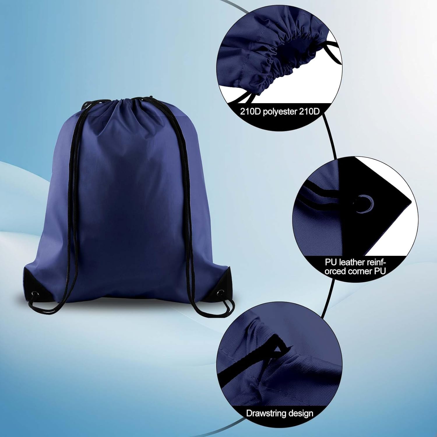 PLULON 15 Pcs Navy Blue Drawstring Bags Drawstring Backpack Bulk, String Backpack Cinch Sack Sport Gym Bags for Yoga Traveling Outdoor Sports - Image 3