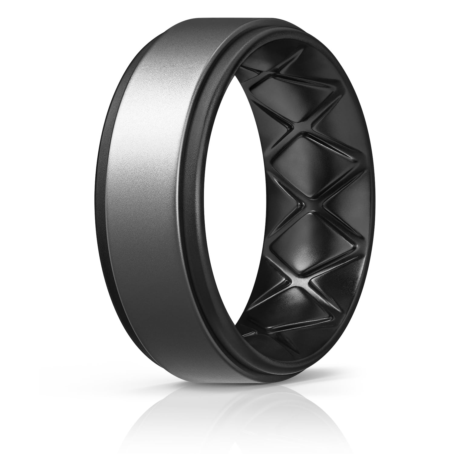 Egnaro Men's Wedding Rings 8mm Wide 2mm Thick Rubber Bands, Breathable and Flexible Step Edge Ring, Variety Multipack 1-7 For Gym Workout Travel Daily Wear
