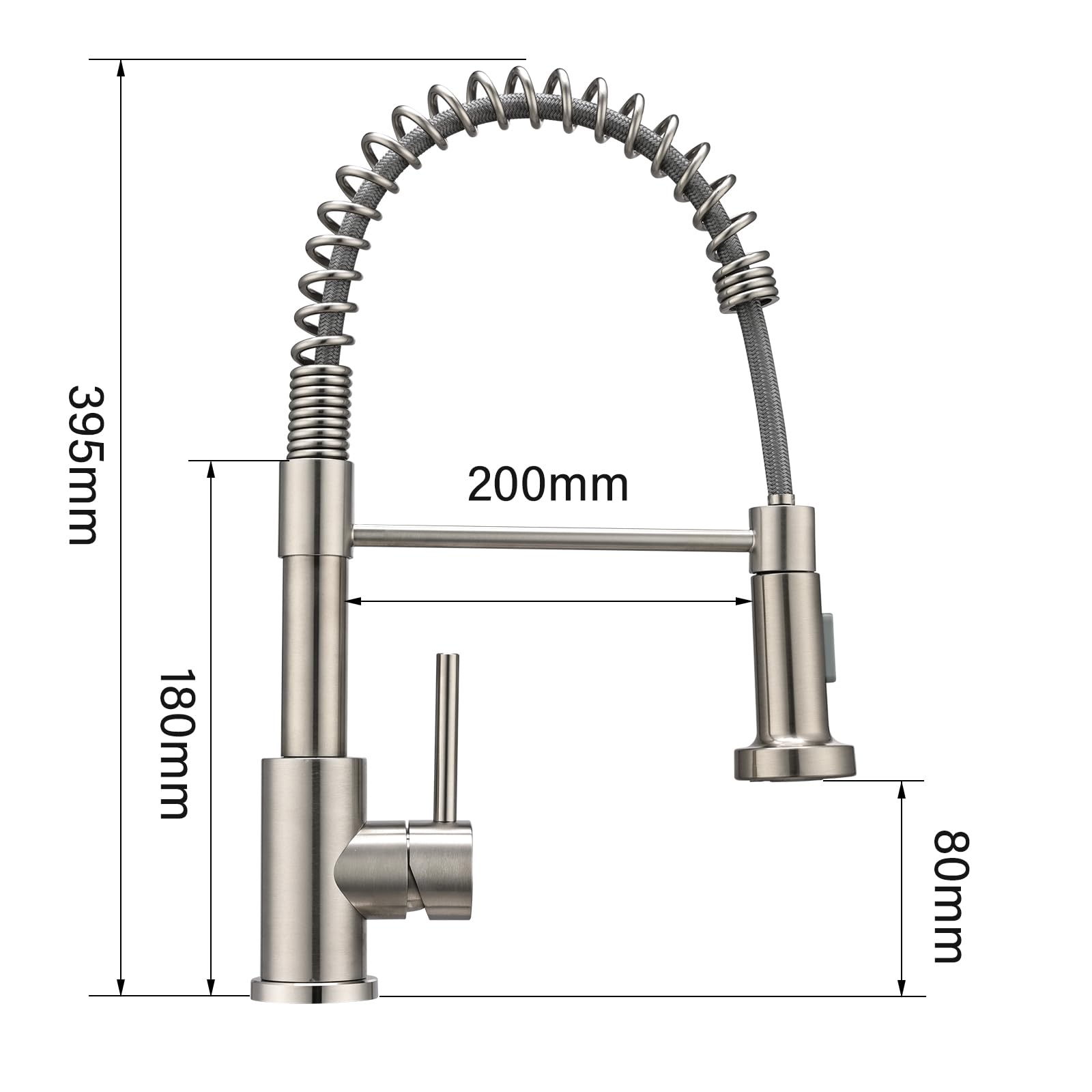 Grifo de cocina de alta presión, monomando, caño flexible con muelle en espiral, grifo de cocina con ducha extensible, acero inoxidable