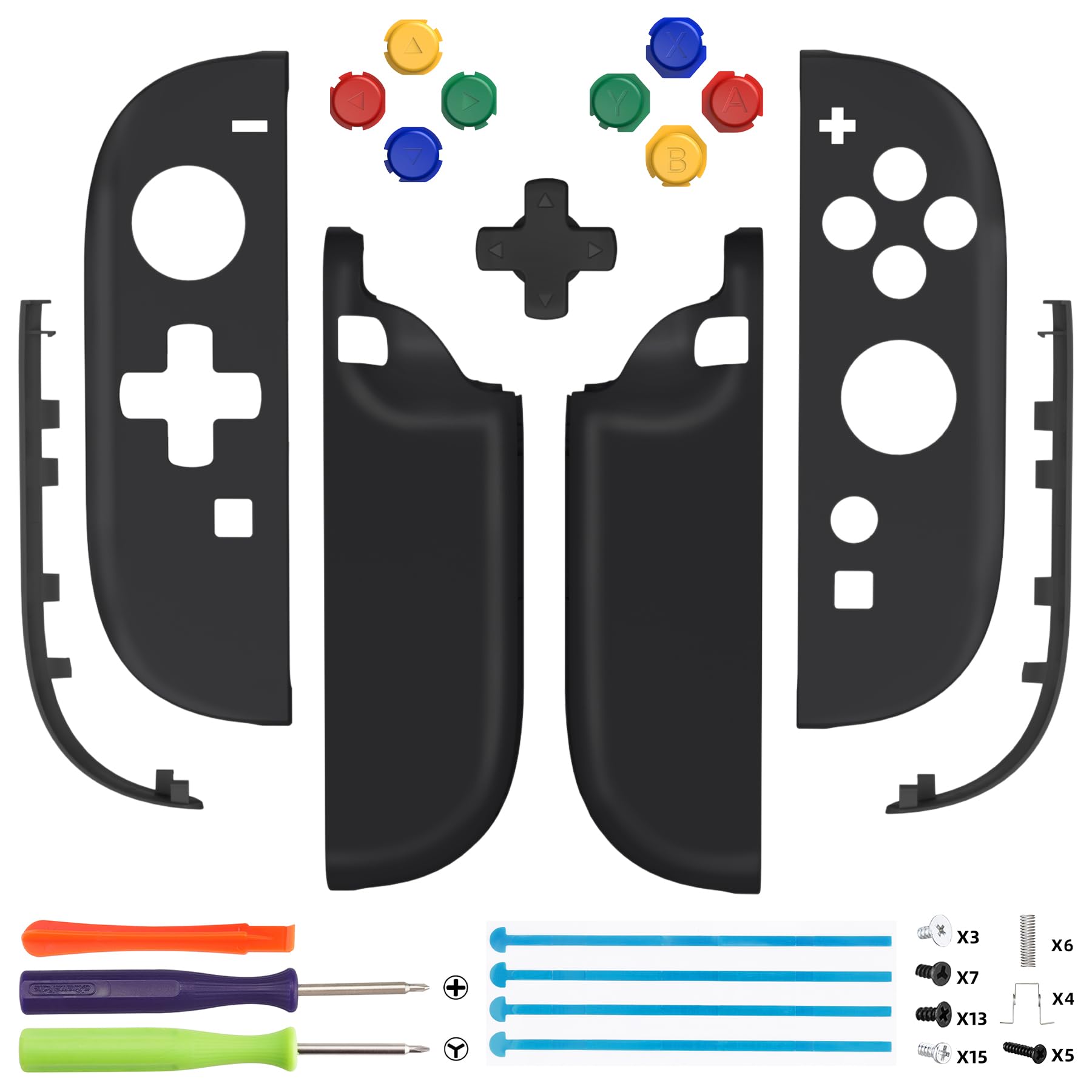 eXtremeRate D-Pad Version Gehäuse Ersatzteil für Switch 2 Joycons, Essence Version Custom Grips Shell/Deko Streifen/ABXY/Dpad Buttons Zubehör für Nintendo Switch 2 Joy Con-Schwarz
