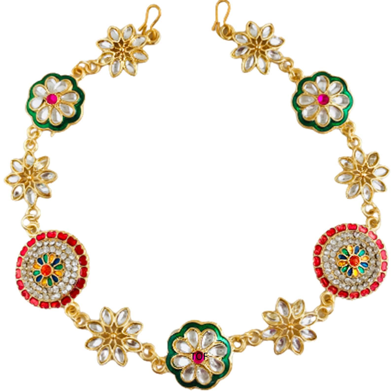 THE OPAL FACTORY Traditional Rajasthani Gold Plated AD Minakari Floral Sheeshphool Matha patti in for Women and Girls (Style 2) (B09D9B65S1) Amazon Price History, Amazon Price Tracker