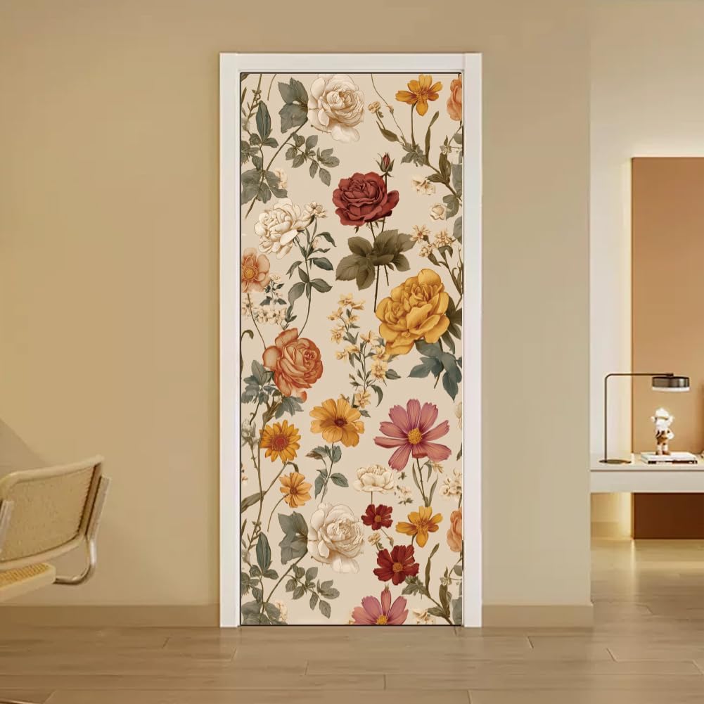 arricraft 2 Pcs Self-Adhesive Door Stickers, 31.5"x78.7" Tree Scenery Green Forest Vintage Wood Frame Pattern Door Murals Stickers PVC Doors Removable Wallpaper Decoration for Bedrooms Living Room