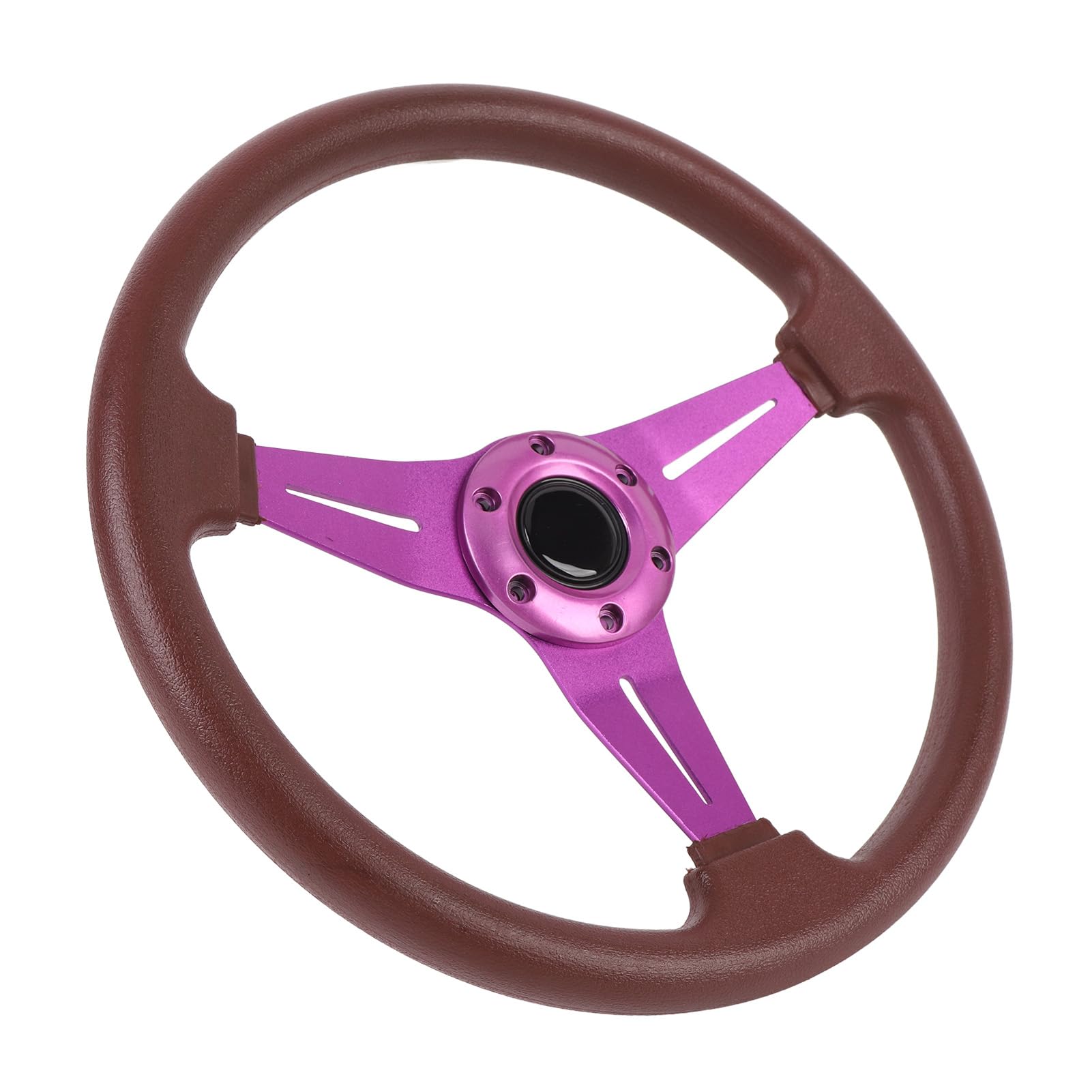 14-calowa Kierownica Samochodowa, Szprychy ze Skóry PU i Aluminium Wygodny Uchwyt Kierownica do Gier Wyścigowych Drift z Przyciskiem Klaksonu na 6-otworowy Adapter Piasty (PURPLE)