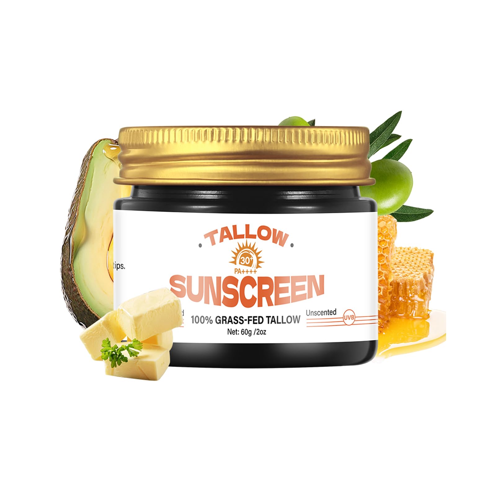 Beef Tallow Sunscreen SPF 30 Beef Tallow for Skin Grass-Fed Beef Tallow Sunscreen for Face and Body Lightweight