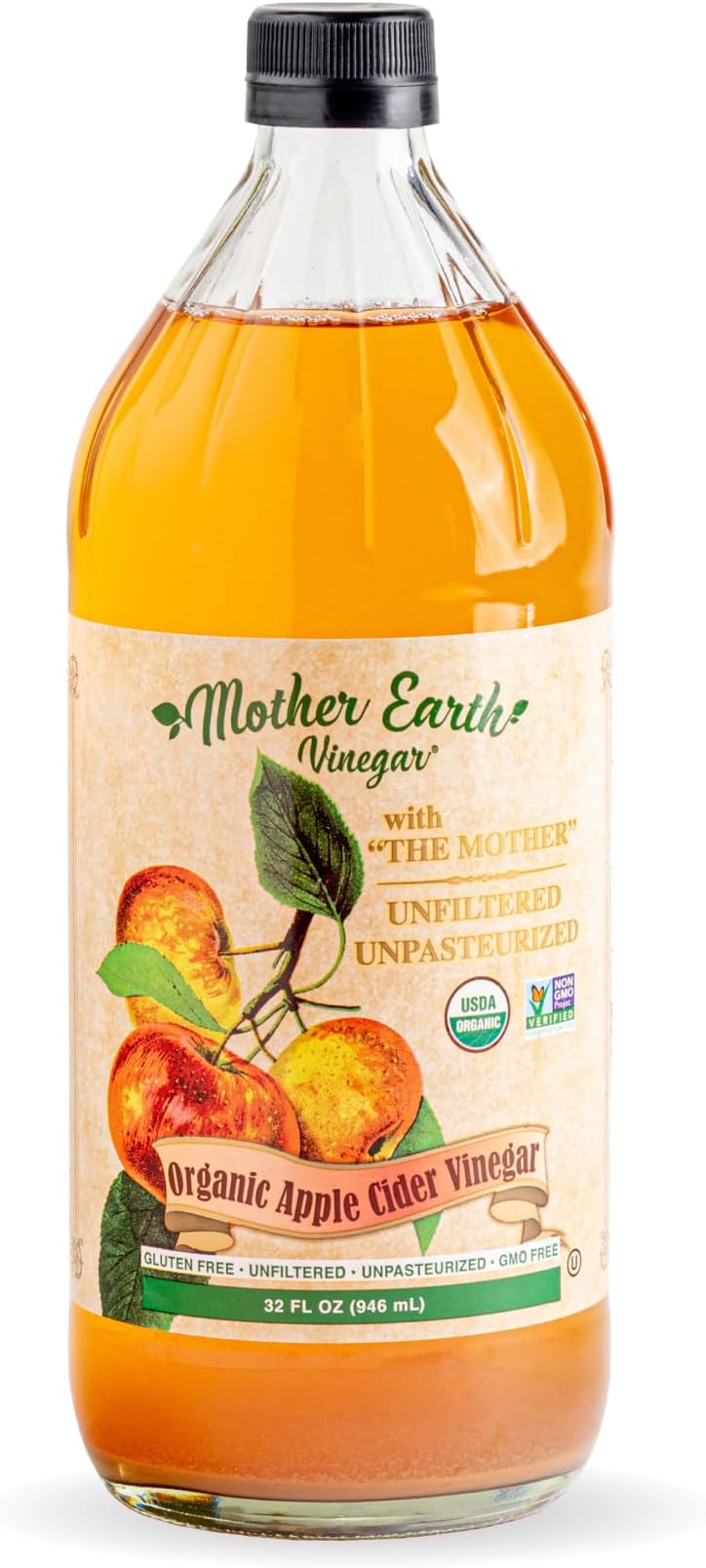 Mother Earth, Organic Apple Cider Vinegar with The Mother, Fresh Pressed Organic Apples, OACV, ACV, Raw, Unpasteurized, Unfiltered (1/32oz Glass Bottle)