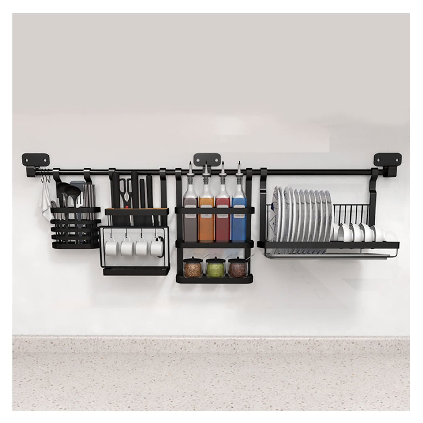 TYUHDUYUR Wall-Mounted Kitchen Dish Drying Rack/Spice Rack/Utensil Holder/Cutting Board Holder, Multi-Function Organizer Rack with 120Cm Rod
