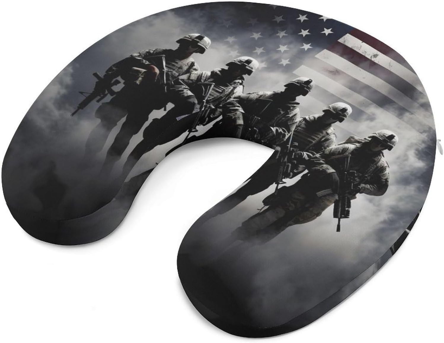 Grunge American Army Soldiers with Flag U Shaped Neck Pillow Portable Travel Airplane Headrest Pillow Lightweight Support Pillow Cushion