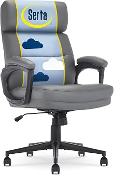 Serta Comfort Executive Mid-Back OfficeChair, Semi Plush Cushion Seat, Padded Armrests, SertaQuality Foam, Metal Swivel Base, Ergonomic Computer DeskChair for Home or Office, Bonded Leather, Gray