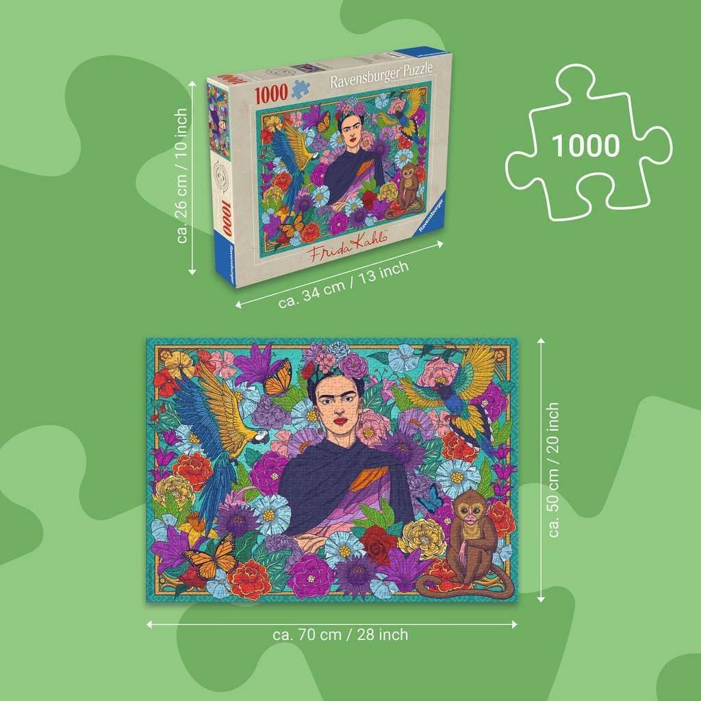 Ravensburger Puzzle 12001475 Frida Kahlo's Paradise: Parrot, Monkey and Blooms 1000 Piece Puzzle for Art Lovers and Frida Kahlo Fans from 14 Years