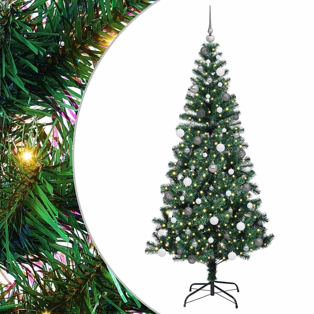 Sztuczna podświetlana choinka, zielona 210 cm, z 300 diodami LED o ciepłej białej barwie, PCW i metal, do użytku wewnątrz i na zewnątrz, trwała