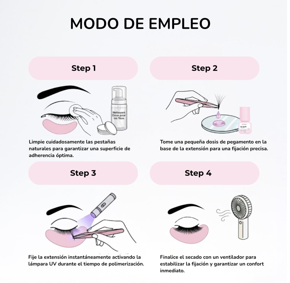 Pegamento UV para extensiones de pestañas en 1 segundo, resistente al agua hasta que se caigan las pestañas, solo se debe utilizar con luz UV (5 ml transparente púrpura)