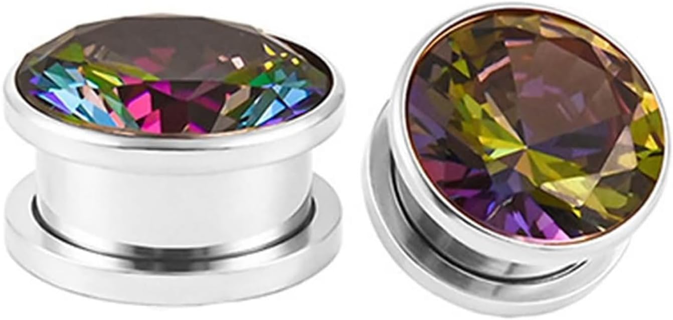 Ear Plugs Jewelry for Women, Stainless Steel Tunnels for Women Ears with Cubic Zirconia Unisex Piercing Gauge Earrings 2pcs