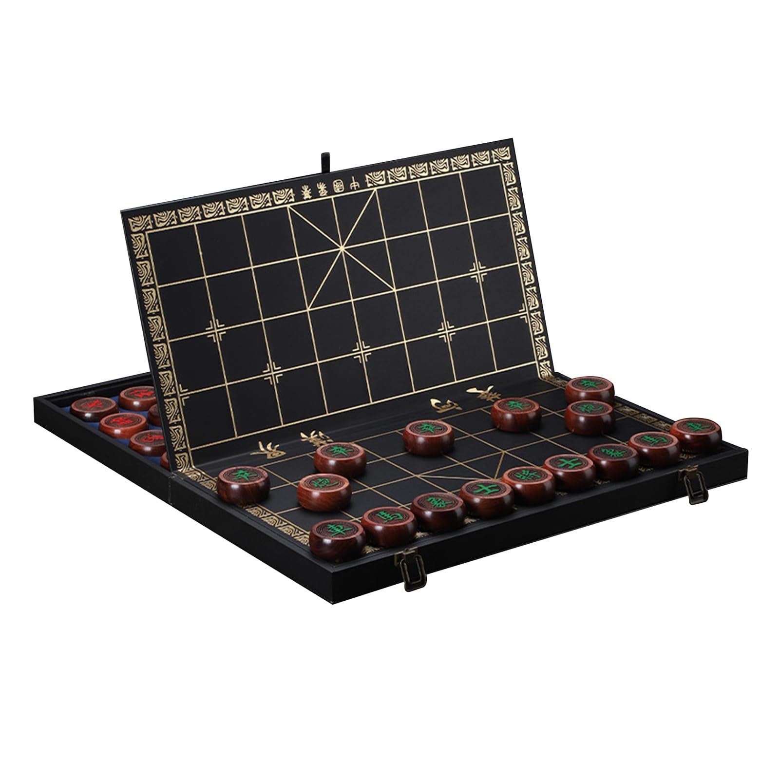 Set di scacchi cinesi con pezzi Padauk e scacchiera pieghevole Giochi da tavolo di strategia for 2 giocatori Set di giochi da tavolo da viaggio(5.8cm/2.3in)