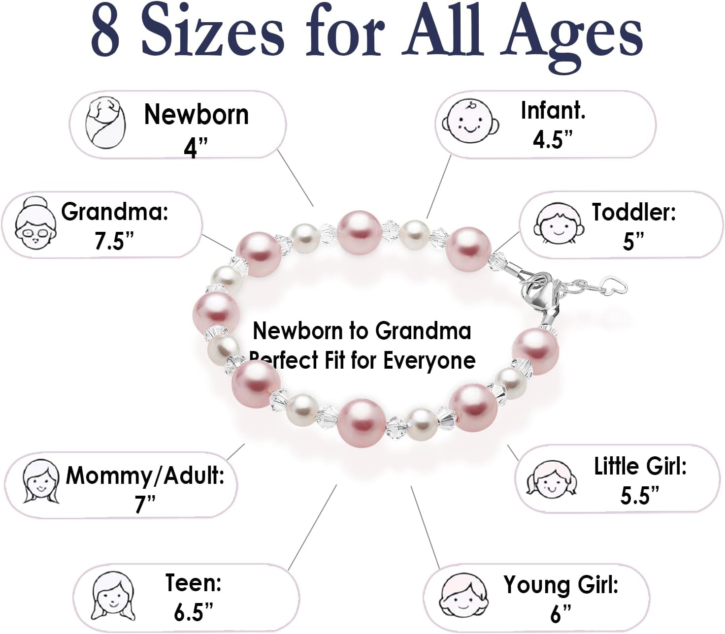 Baby Crystals Sterling Silver Pink Pearl Bracelet for Baby Girls I Newborn, Infant Baby Girl Gifts, Toddler, Teen, Mommy I Birthday Gift I Children’s Jewelry I Womens Bracelets for Girls