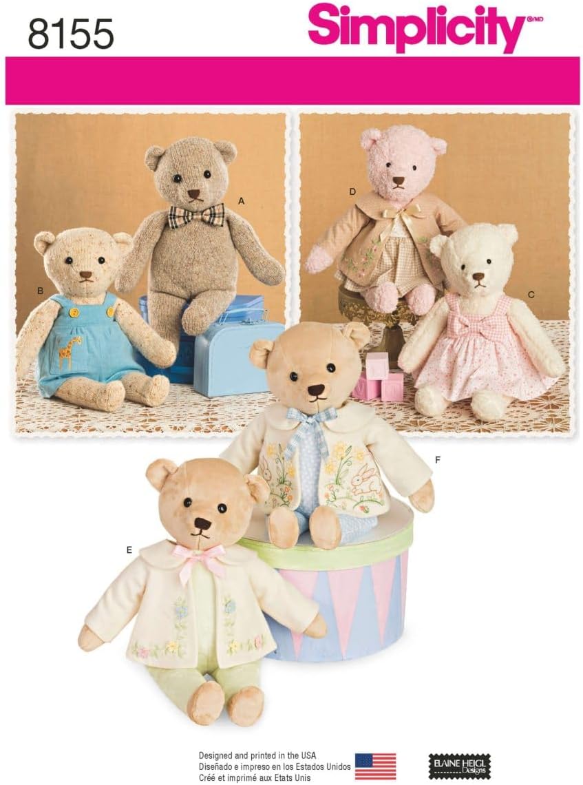 8155 Make Your Own Teddy Bear with Accessories and Clothes Sewing Pattern, 6 Pieces