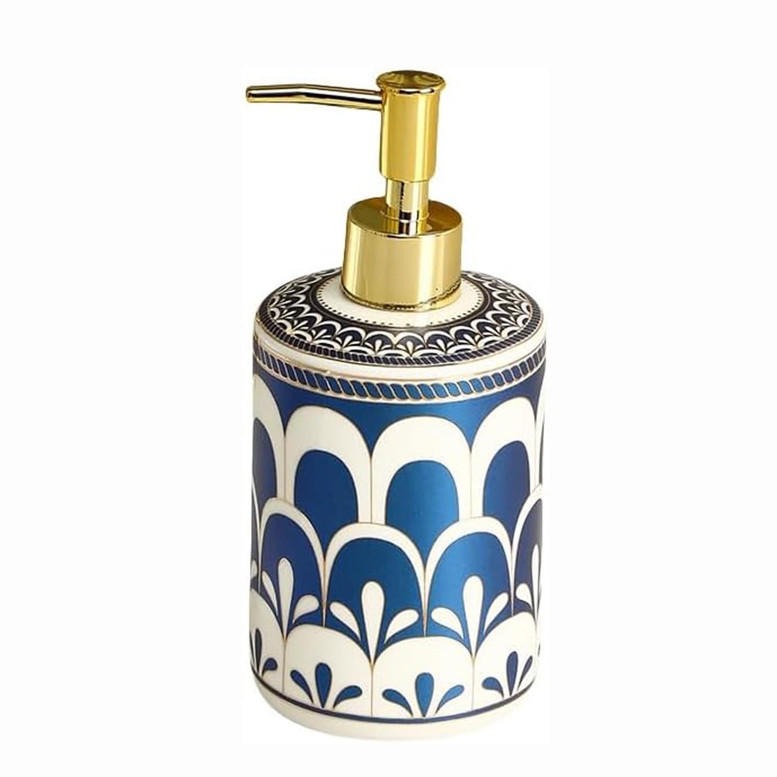 Kxaoxgrc Feather Blue Glass Soap Lotion Dispenser Set, Ceramic Soap Dispenser Multicolor Boho House Stripe Bottle Home Kitchen Bath(Feather Blue)