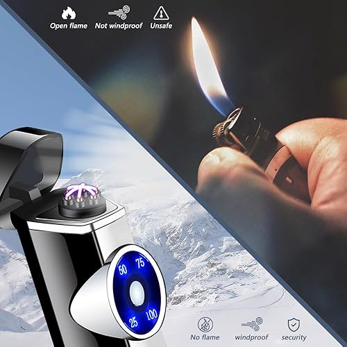 Miniatura 6 de Encendedor de arco eléctrico Encendido fuerte fuego USB recargable Triple arco Plasma Encendedor digital de potencia a prueba de viento Encendedor