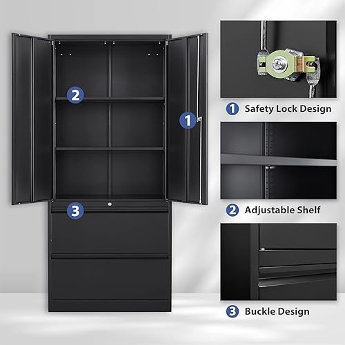 Miniatura 6 de Anxxsu Archivador lateral con cerradura, gabinete de almacenamiento de metal con cajones, archivadores de 52 pulgadas para oficina en casa,