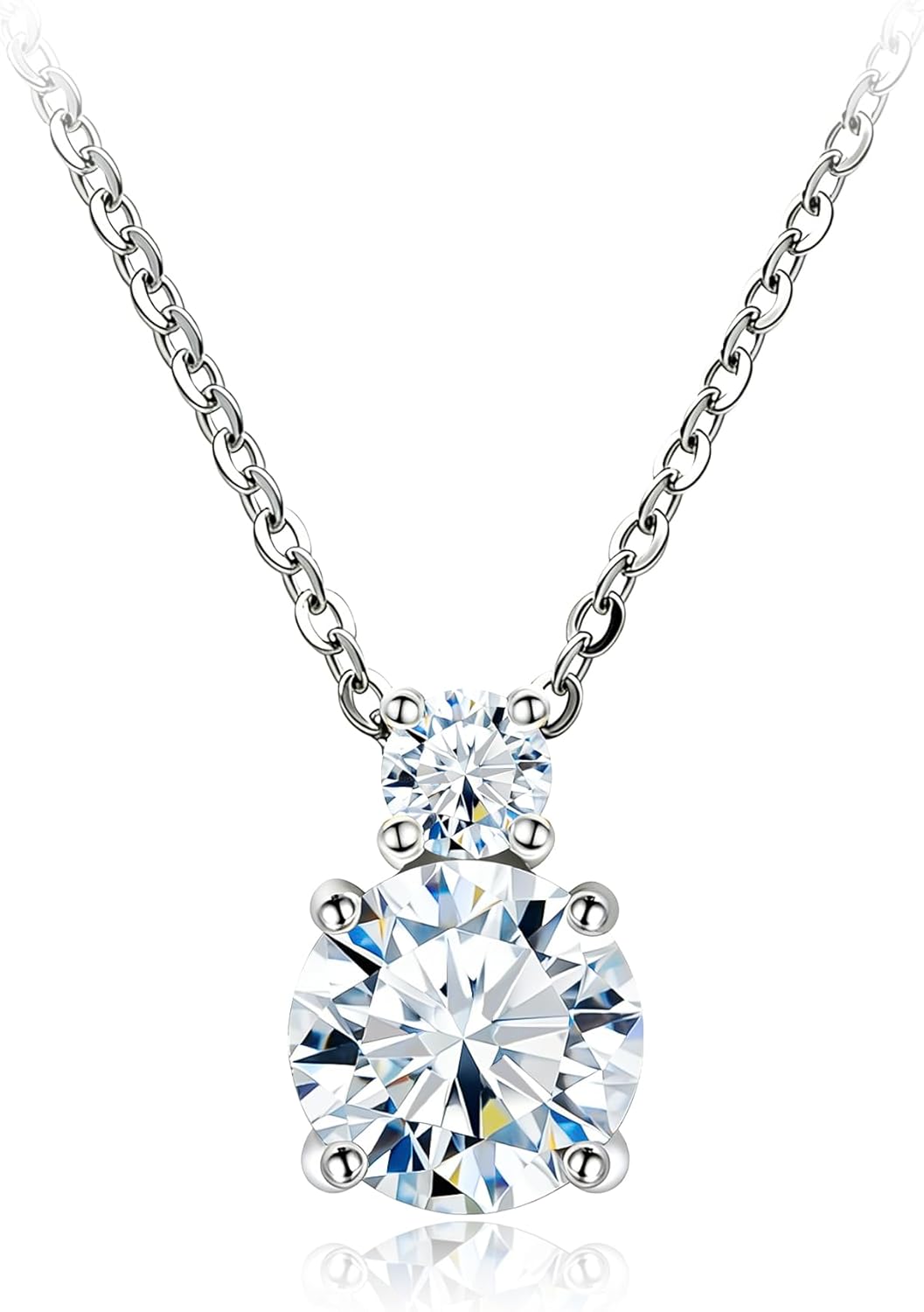 Moissanite 925 Sterling Silver Pendant Necklace 0.5-1 Carat Round Pear Cut, Dainty Elegent D Color Dancing Style with Bead Adjustable Chain Necklace for Women