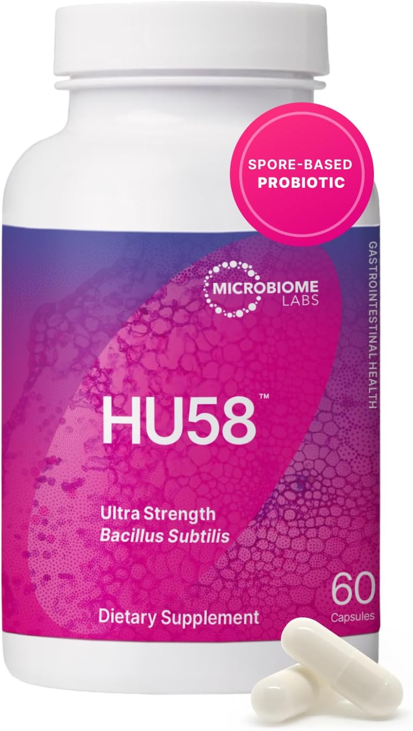 Microbiome Labs HU58 Bacillus Subtilis Probiotics for Women and Men - High Potency Spore Probiotic for Digestive Health & Immune Support - Daily Capsules with 10 Billion CFU (60 Capsules)