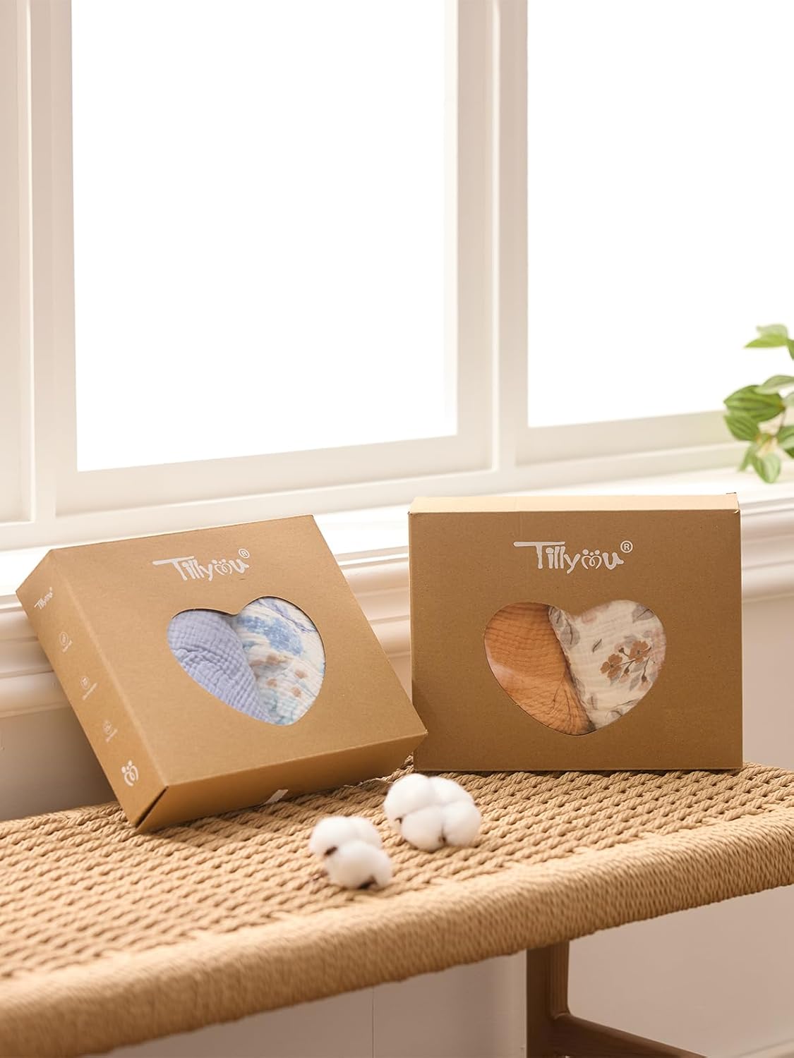 TILLYOU Muslin Mini Crib Sheets 2 Pack, Pack and Play Mattress Sheets Fitted for Pack N Play, 38'' x 26'' Sheet for Toddler, Blue Flower - Image 2