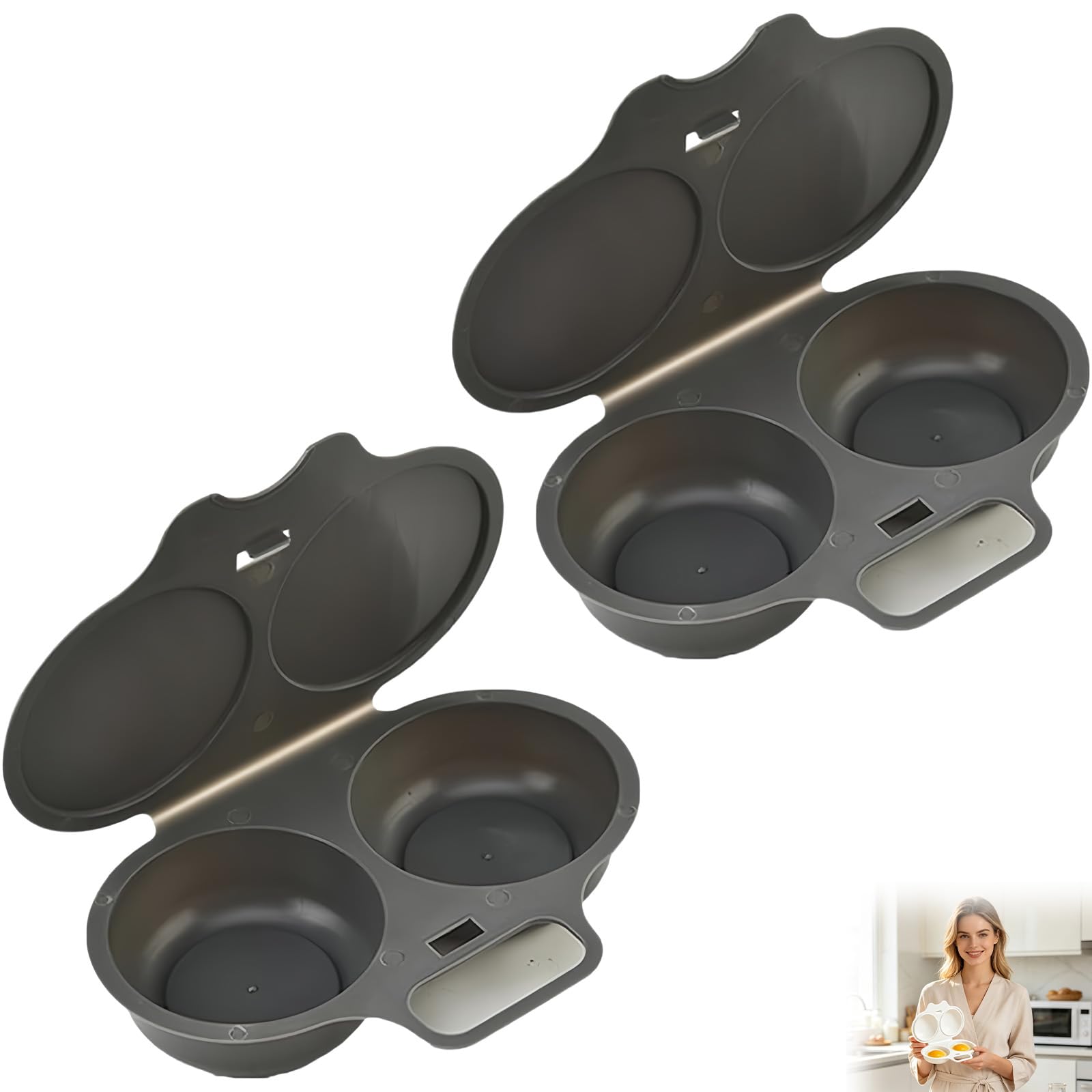 Microwave Egg Poacher With Lid & Handle, Dual Cavity Egg Poacher Microwave