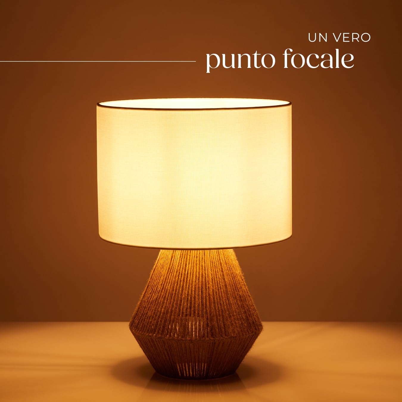 tectake® Lampada Da Tavolo, Lampada Da Scrivania, Lampade da Comodino In Juta, Abat Jour con accenti Luminosi Stile Boho, 60W, E27, Paralume Struttura in Acciaio, Base In Cemento - Ø 32 x 45 cm