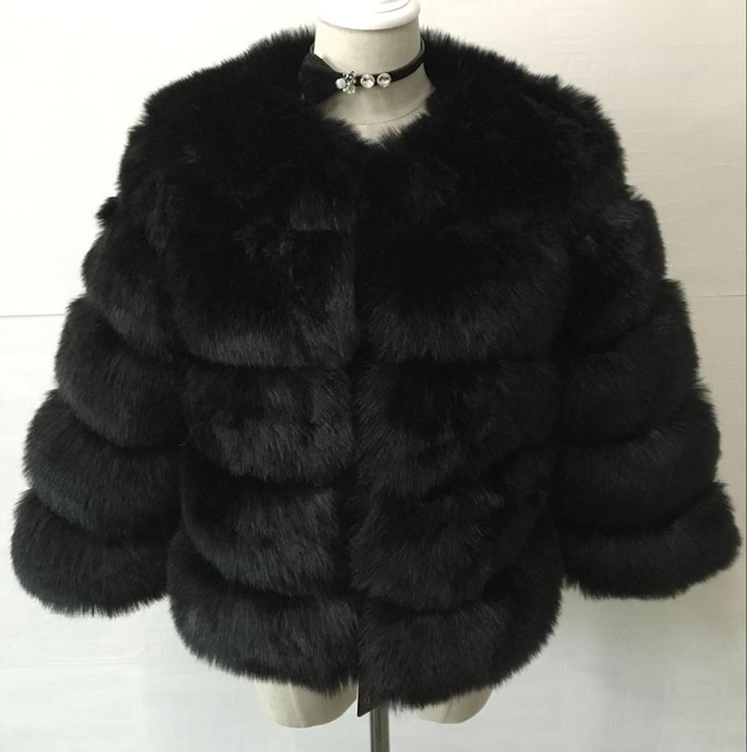 loveimgs Women Warm Fluffy Cropped Puffer Jacket Faux Fur Coat Crop Parka Collarless Winter Teddy Bear Coat Overcoat - Image 4