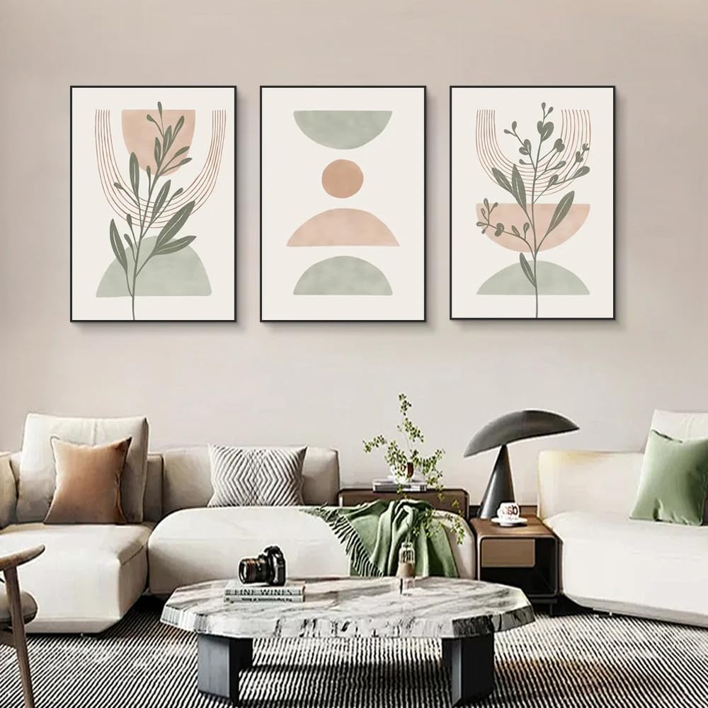 Wbyzac Green Botanical Posters-Scandinavian Simple Abstract Wall Art Bohemian Line Leaf Geometry Canvas Poster Prints Home Bedroom Living Room Kitchen Decoration-60 * 70Cm*3Pcs (No Frame)