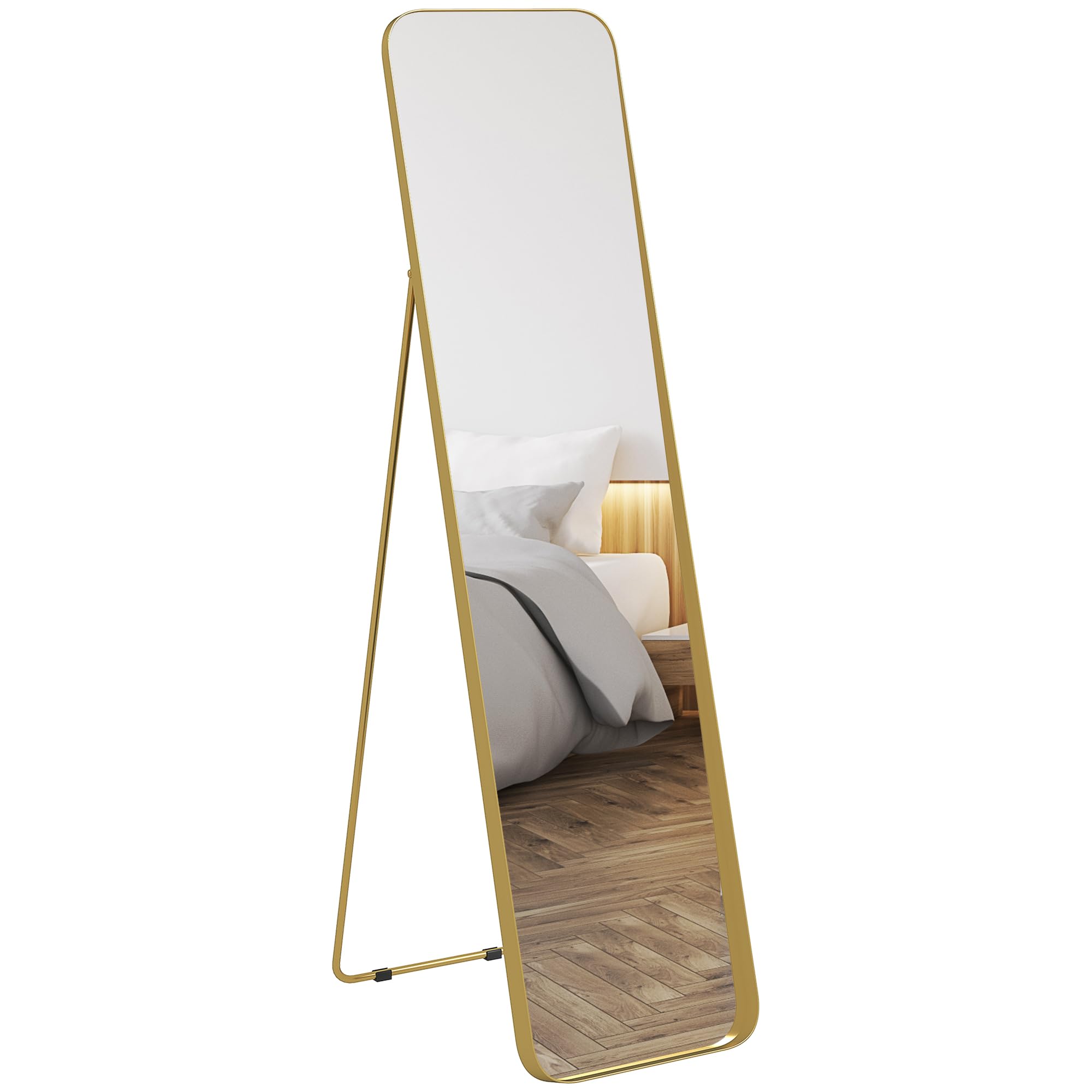 HOMCOM Specchio da Terra Moderno a Figura Intera Antiscoppio 40x160 cm Oro | Specchio Verticale con Cornice, in Vetro MDF e Metallo, per Camera da Letto, Soggiorno e Ingresso