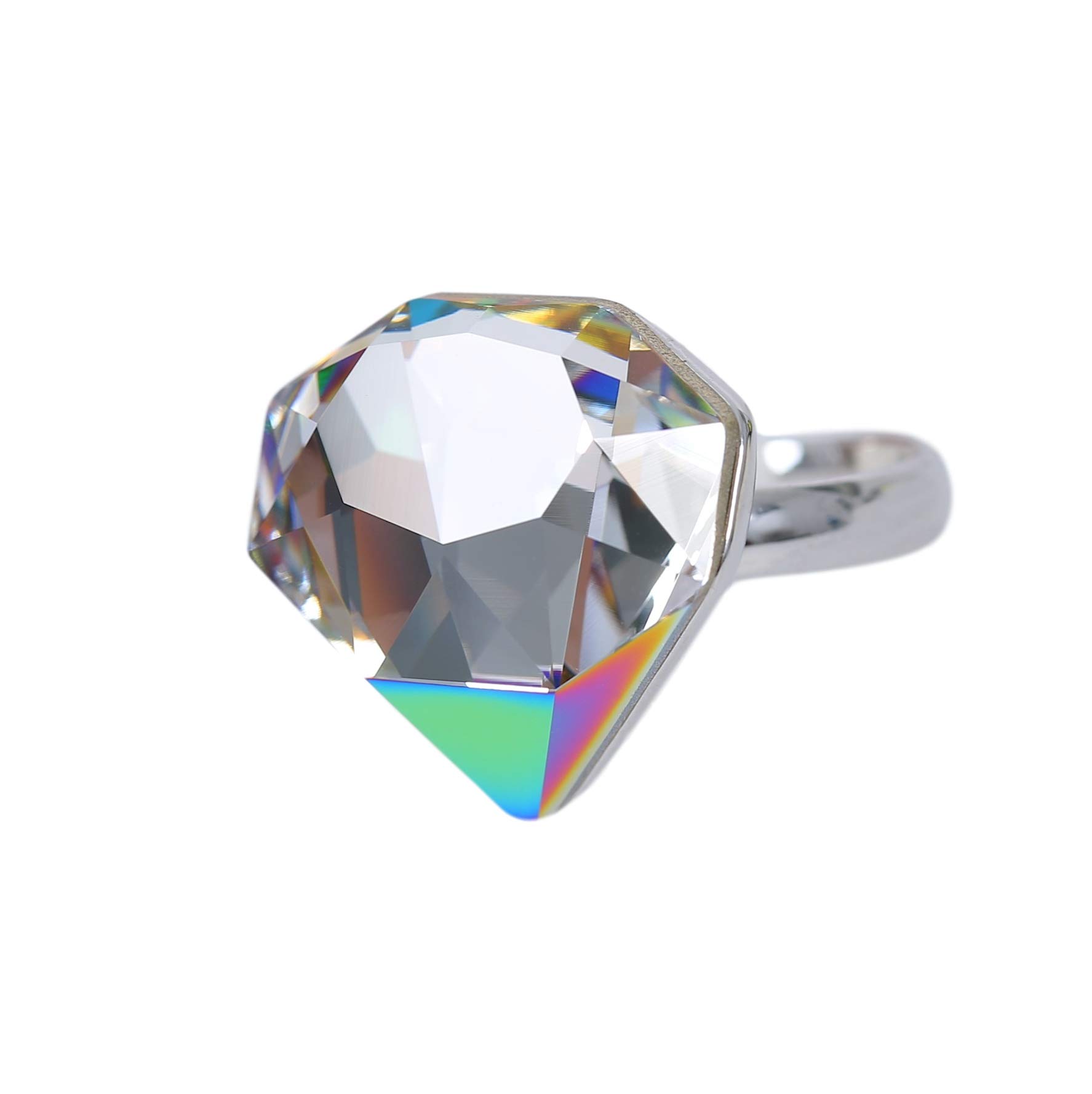 MOONSTONEWomen's Fashion Ring Sterling Silver Elegant Diamond Shape Swarovski Elements, Adjustable Size,