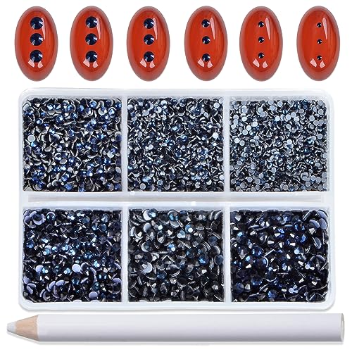 Image of Bymitel Hotfix Crystal Rhinestones Round Gems for Crafts,Mixed 6 Sizes with Wax Pencil Kit, Montana1.3-3.2mm(SS3-SS12 /8000pcs)