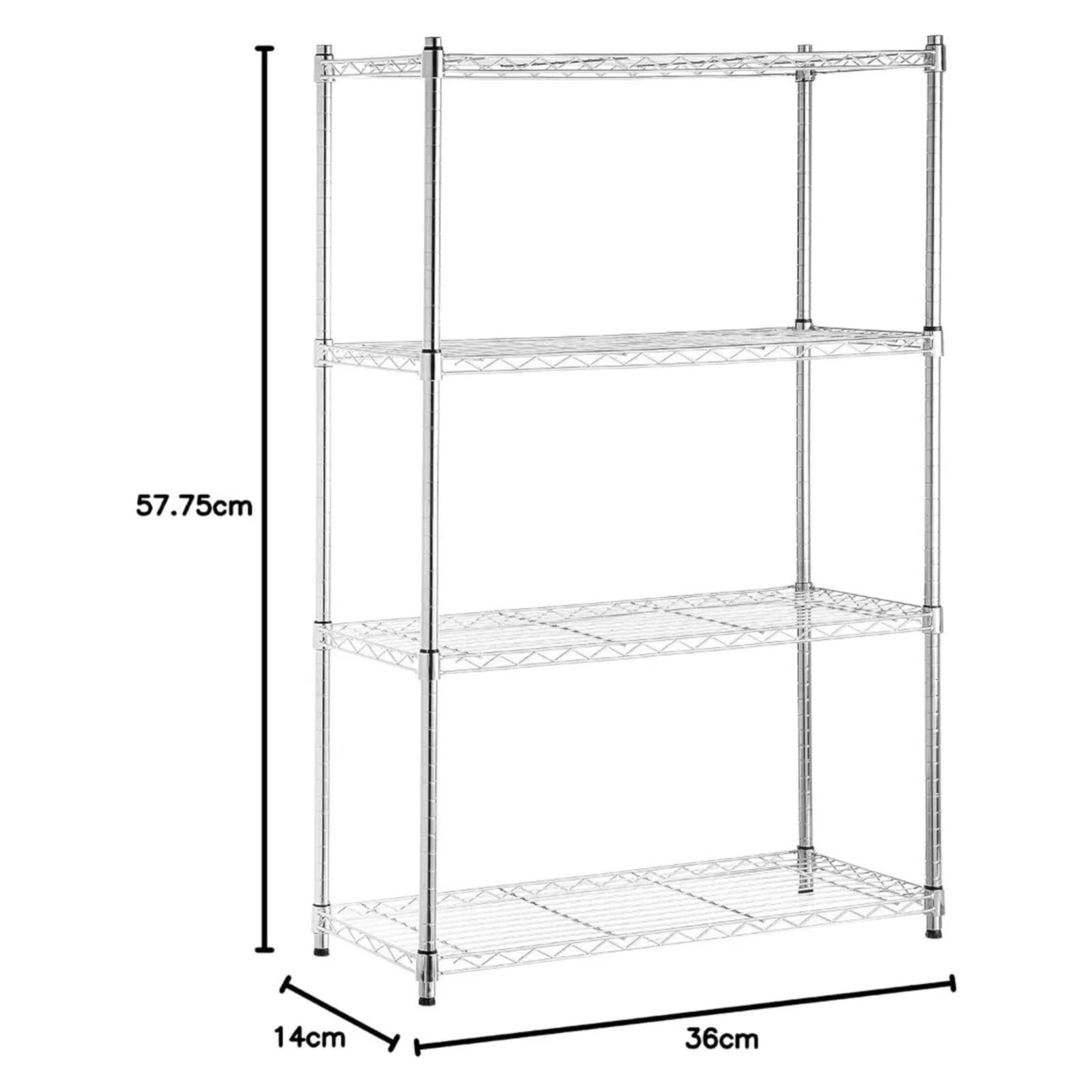 Chariot de Rangement Isla de Cocina Ajustable con 4 estantes y Carrito, Ruedas de 3'', Estante de Alambre Organizador de Metal, Cromado Chariot de Rangement