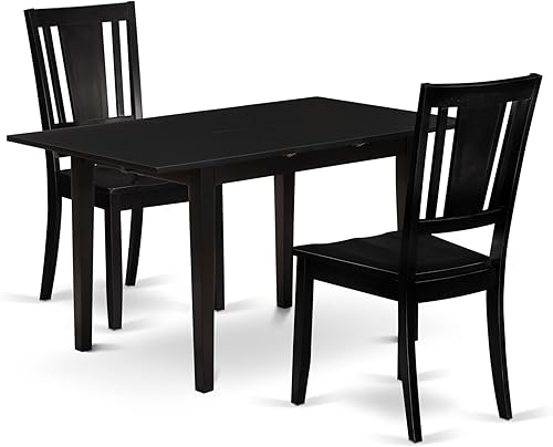 East West Furniture NODU3-BLK-W - Juego de mesa de comedor de 3 piezas contiene una mesa de cocina rectangular con hojas de mariposa y 2 sillas de