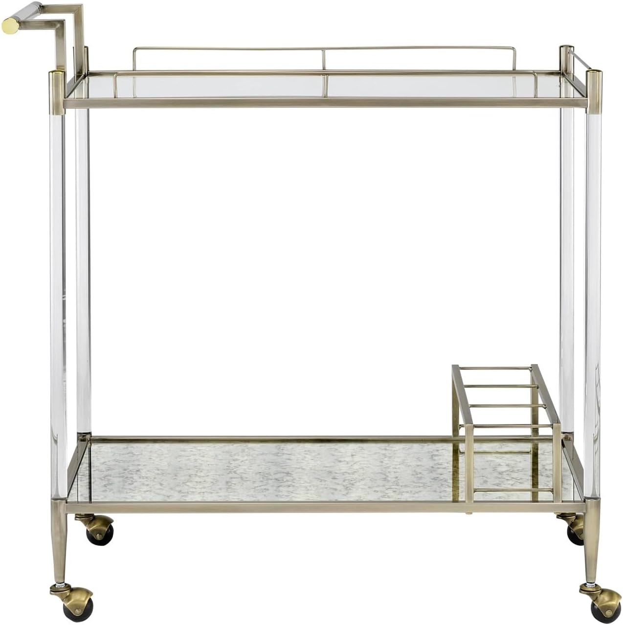 Serving Cart with Antique Mirror and Brass Finish, Multi-Functional Design for Home and Office, Ideal for Serving Drinks and Snacks
