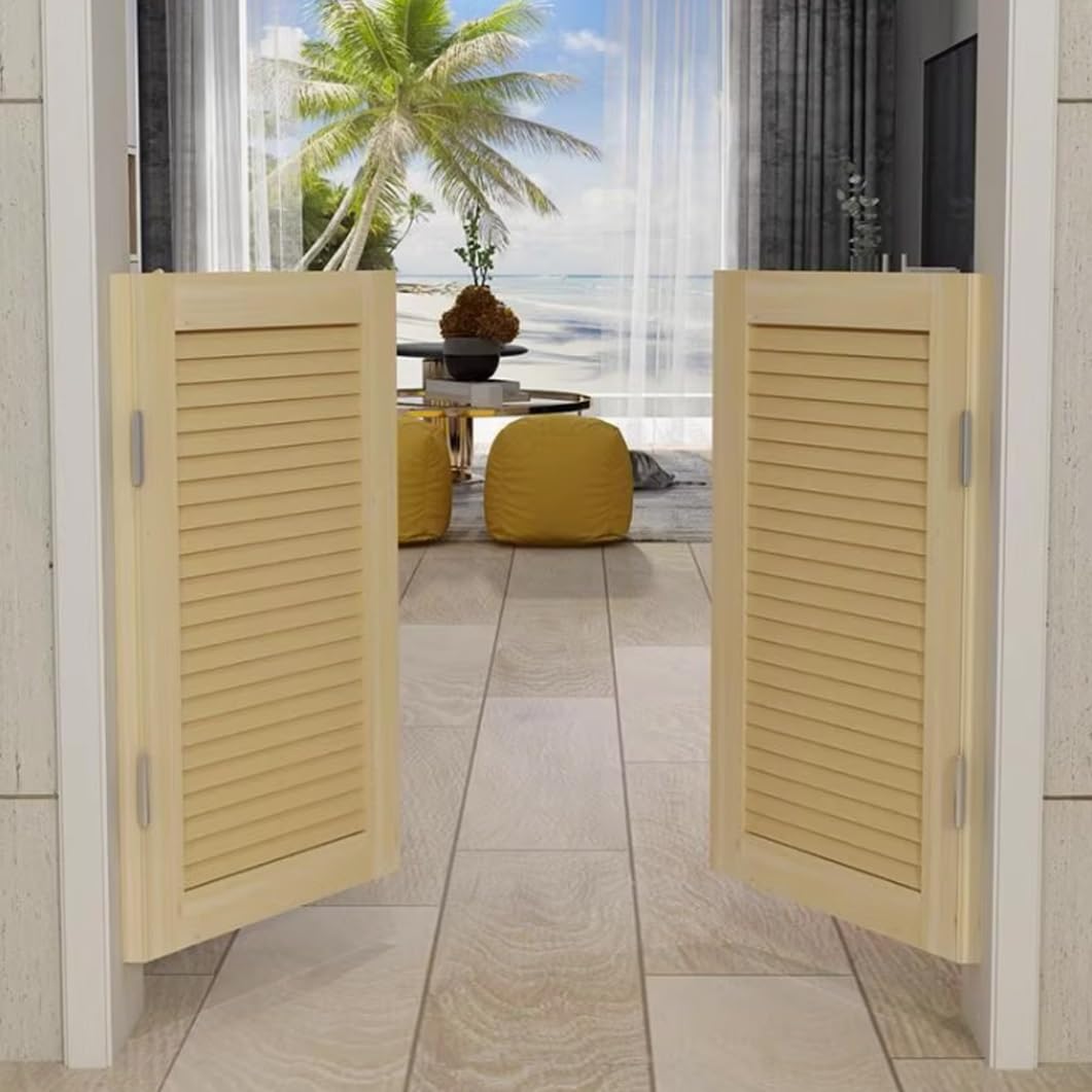 Puertas de salón de madera maciza, puerta de división personalizable con bisagras y cierre automático, 70 x 100 cm