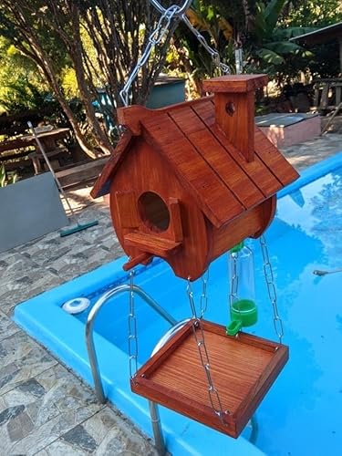 Comedouro E Bebedouro Casinha De Passarinho Madeira Tratada