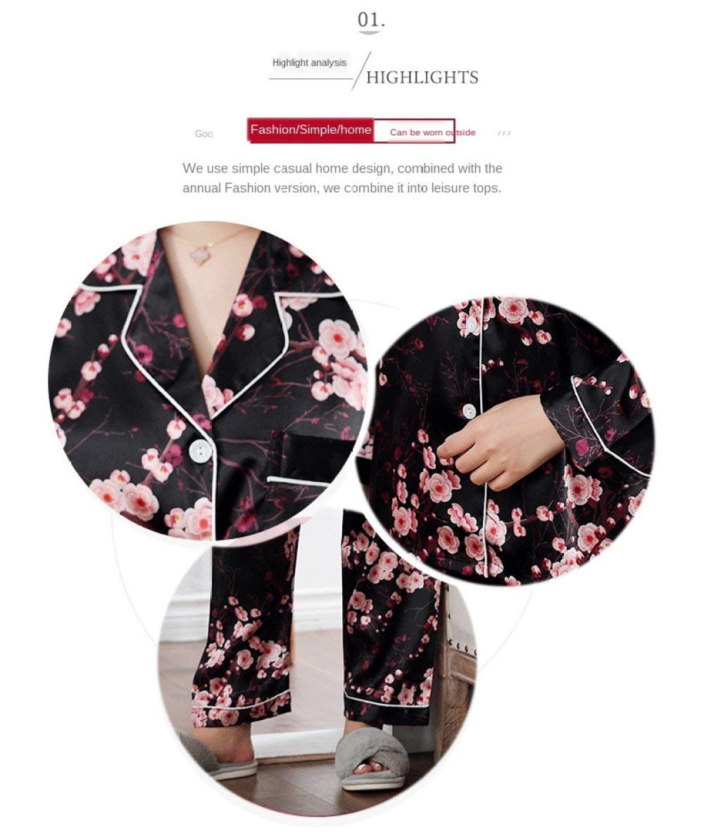 Pijamas De Mujer,Conjunto De Pijama De Seda Satinada Sexy Con Cuello En V Estampado De Flores Ropa De Dormir 2 Piezas Con Botones Pantalones De Manga Larga Conjunto De Ropa De Dormir Ropa De Dormir,N