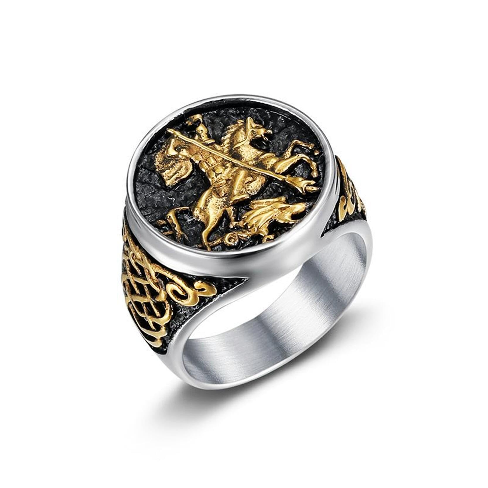 Dragon Knights Worrior Ring for men Paladin Armor Shield Stainless Steel ring Hip Hop ring Iced Out Jewelry Punk Ring Club ring Heavy Metal ring for men