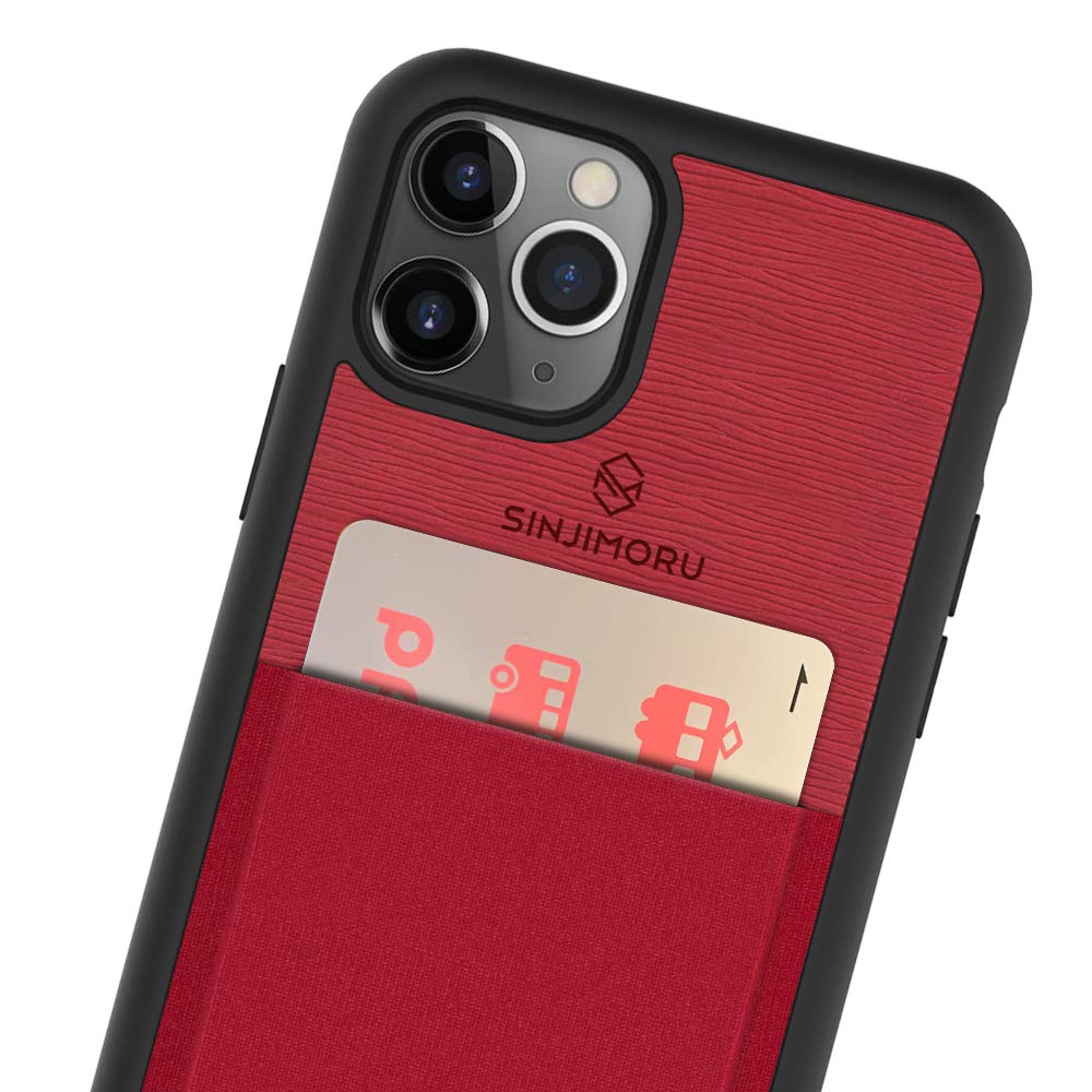 Sinjimoru iPhone 11 Pro Case with Slim Wallet, Protective TPU Phone Case with Credit Card Holder for Back of Phone. Sinji Pouch Case for iPhone 11 Pro, Red