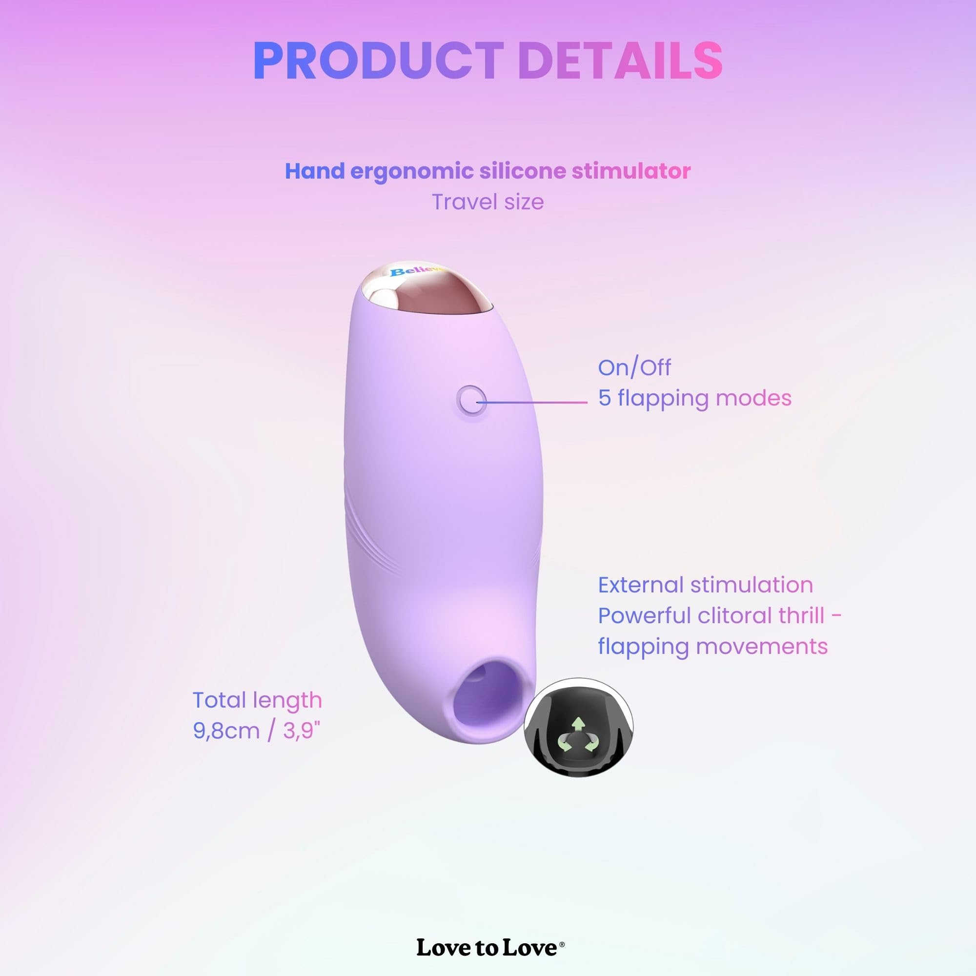 Love to Love Believer – Stimolatore clitorideo a suzione con tecnologia flapping, sex toy da donna telecomandato in silicone, ricaricabile, impermeabile IPX7, formato viaggio