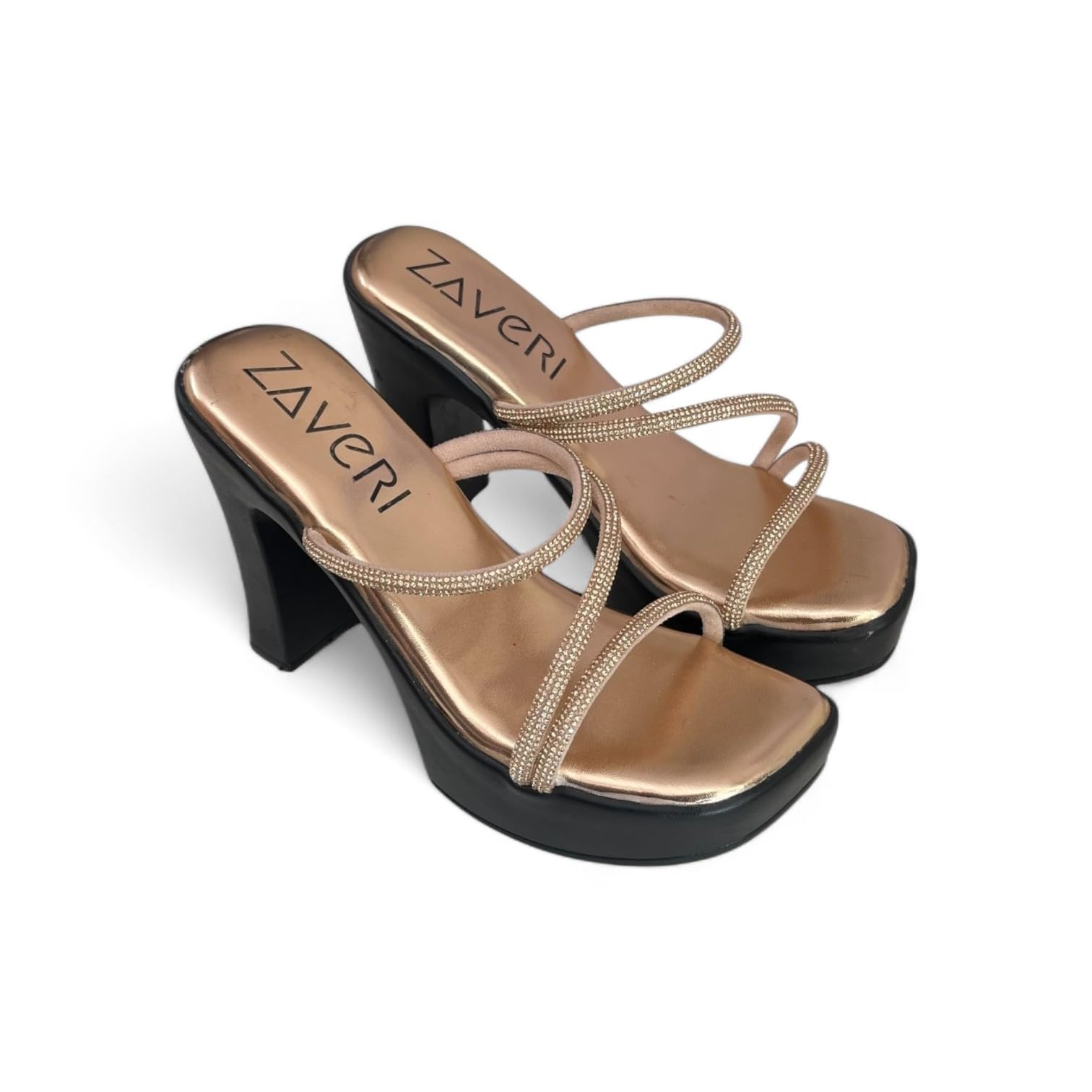 Zaveri House of Fashion Komfort Slider with 3 Strips Cross Heels for Women (Rose Gold) | Diamond Stone Studded Strap with Double Padded Insole | Stylish 3-inch Party, Wedding Sandals (UK 5) (B0D5YRZDTZ) Amazon Price History, Amazon Price Tracker