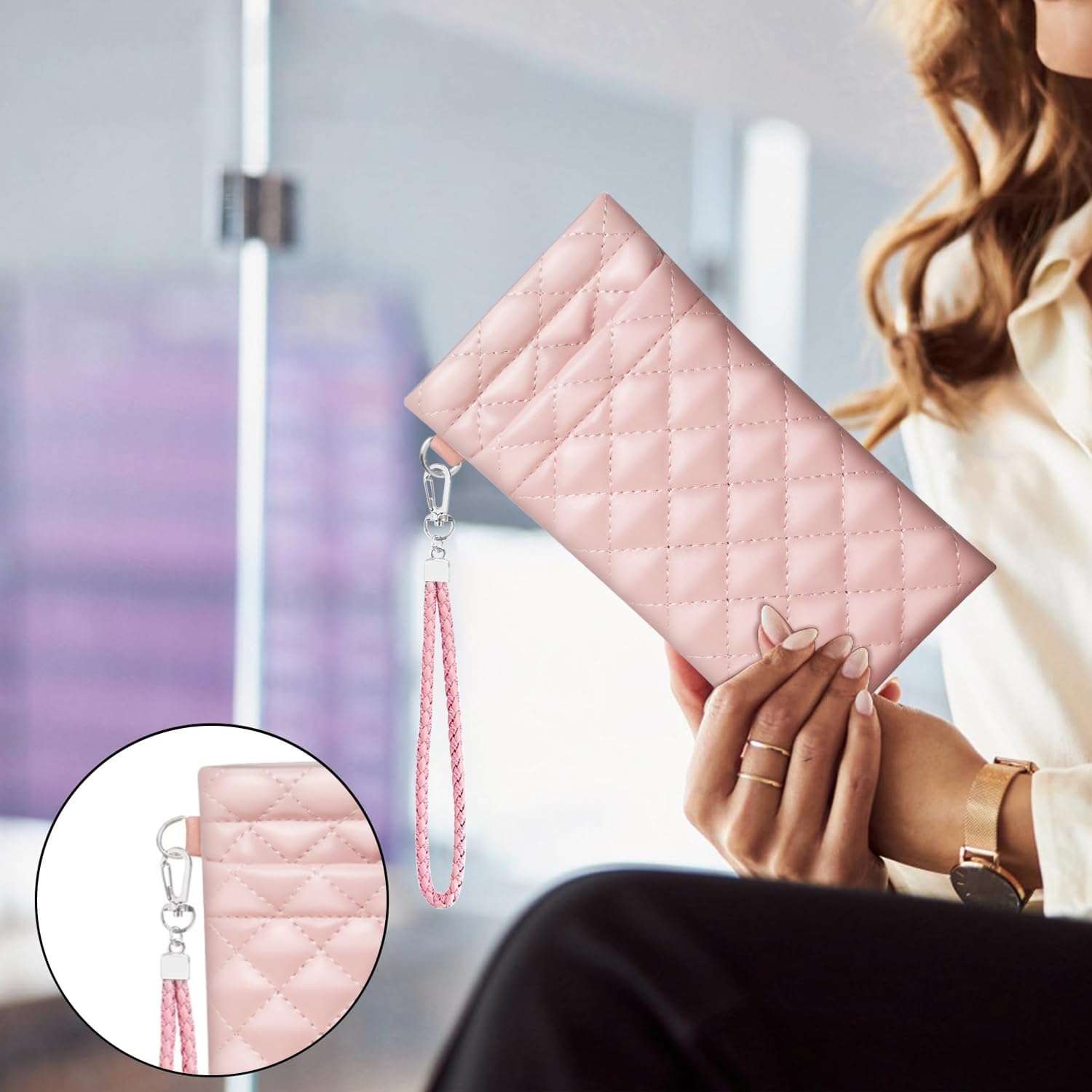 Double Eyeglass Case Squeeze Top Glasses Pouch, Leather Soft Sunglasses Case with Carrying Strap