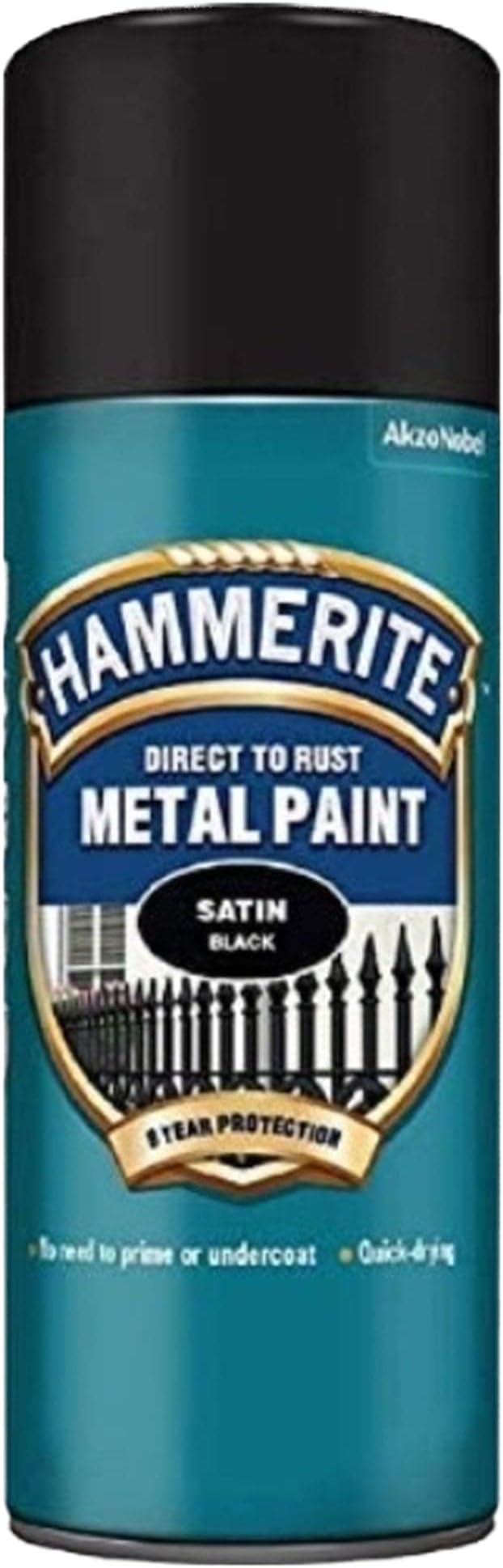 Spray Paint for Metal. Direct to Rust Exterior Black Metal Paint, Satin Finish. Corrosion Resistant Black Paint and Rust Remover, 8 Year Protection - 400ml Aerosol 0.5 SqM Coverage​